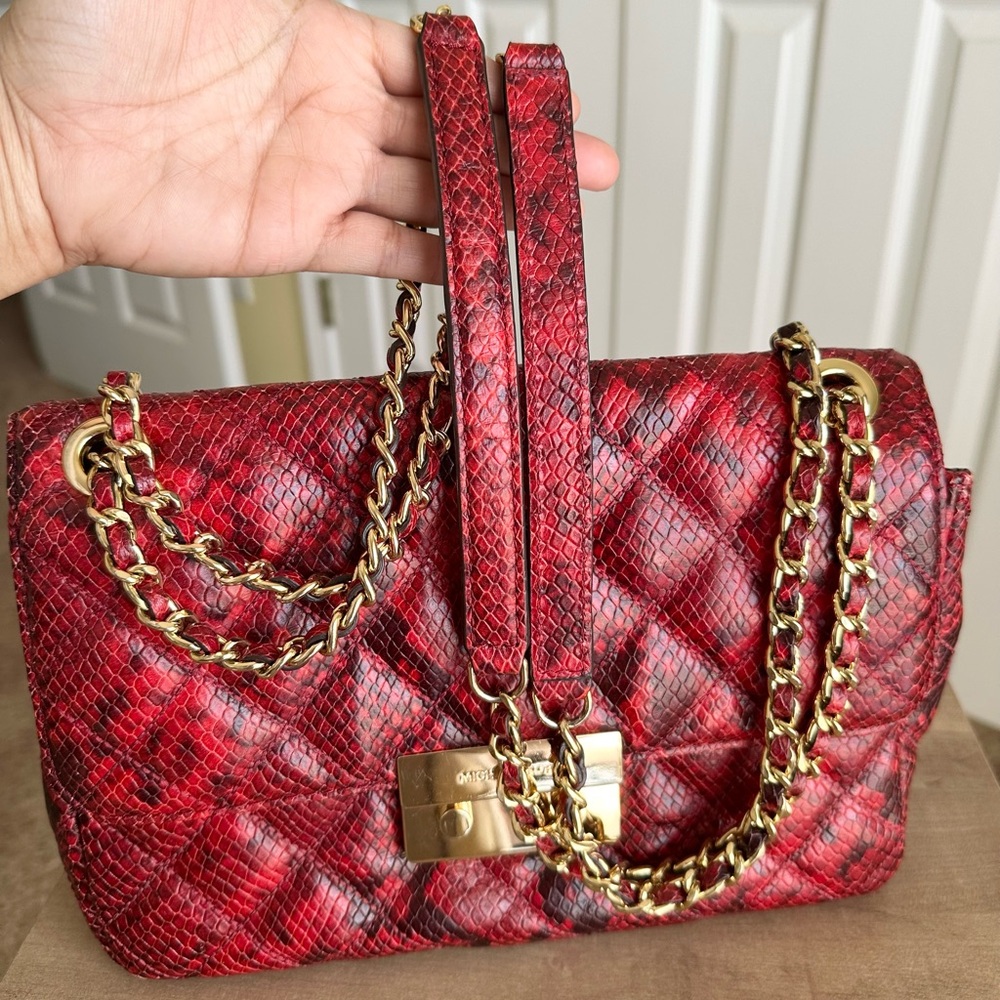 #43. Michael Kors Sloan Large QuiltedEmbossed-Leather ShoulderBag, RedSnakePrint - Picture 7 of 15